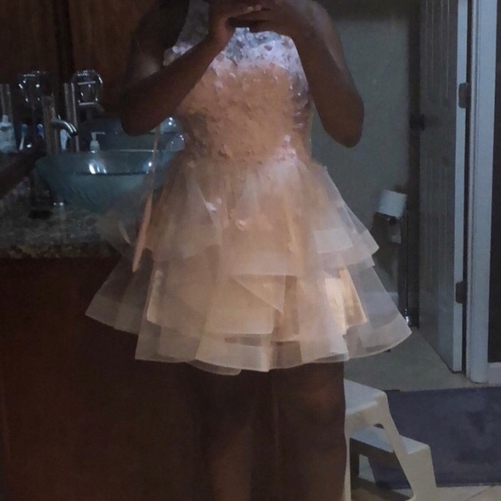 Blush pink homecoming/prom dress with tulle